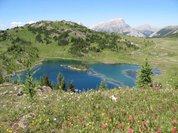 small high alpine lake in summer