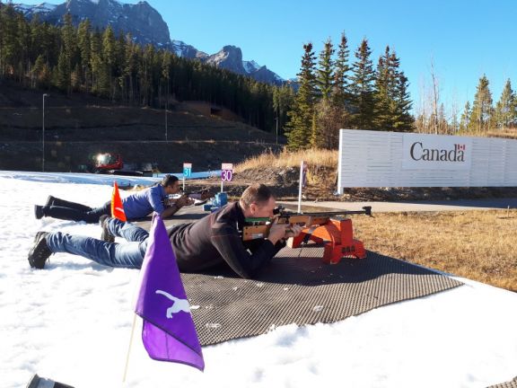 Clients shooting targets at the Canmore Nordic Centre