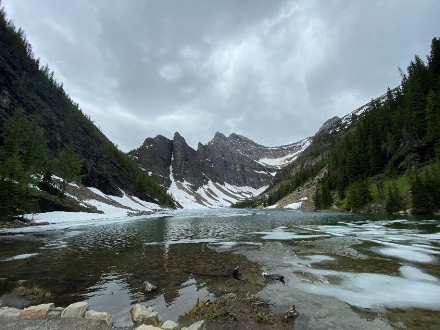 Lake Agnes - the lingering snow on the lake