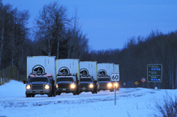 trucks delivering bison